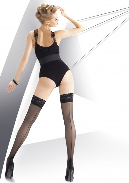 Annes Exclusive Calze 20 denier õhukesed õmblusega isidiveeruvad sukad lillemustriga pitsiserv